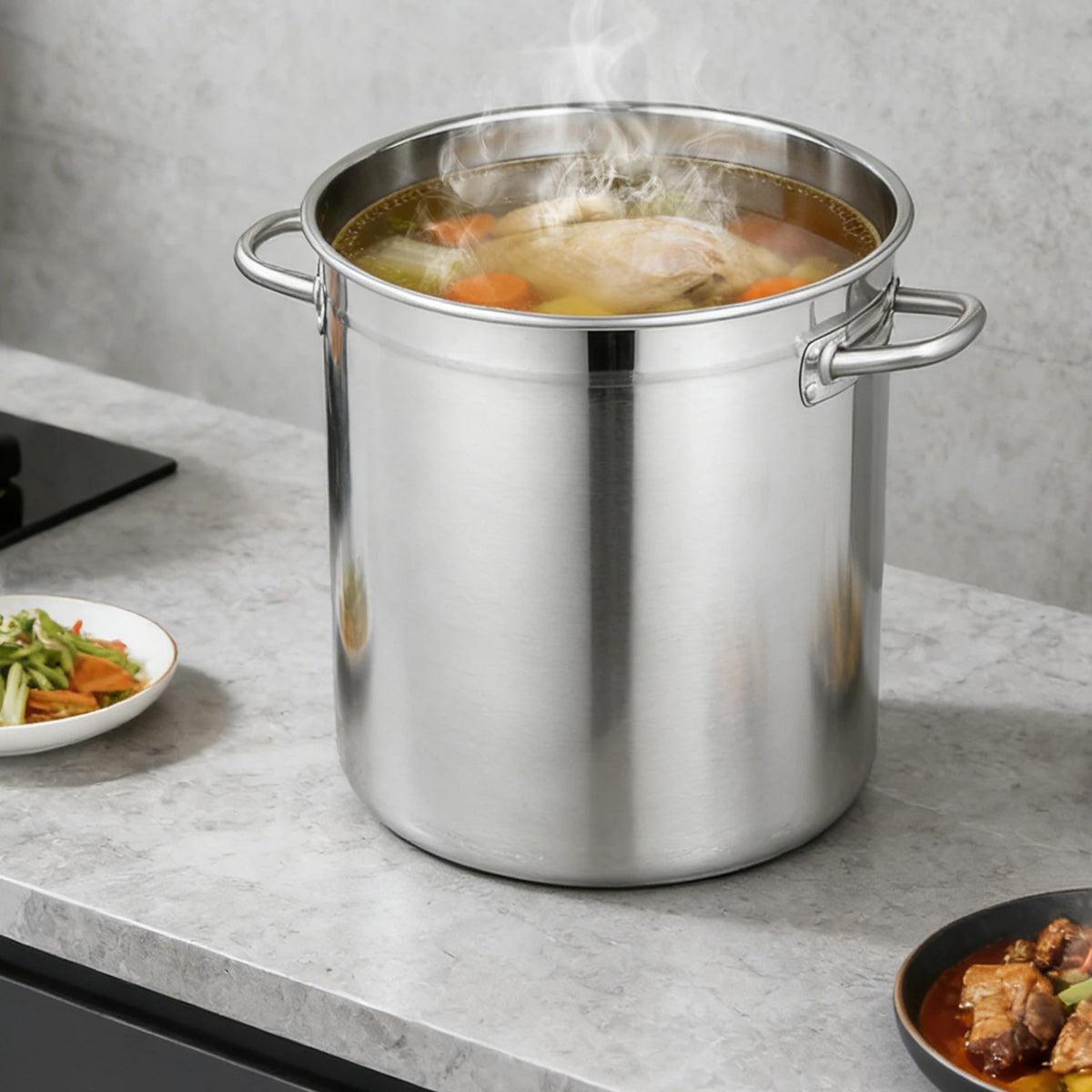 35L Stainless Steel Stockpot with Lid, Large Induction-Compatible Soup Pot