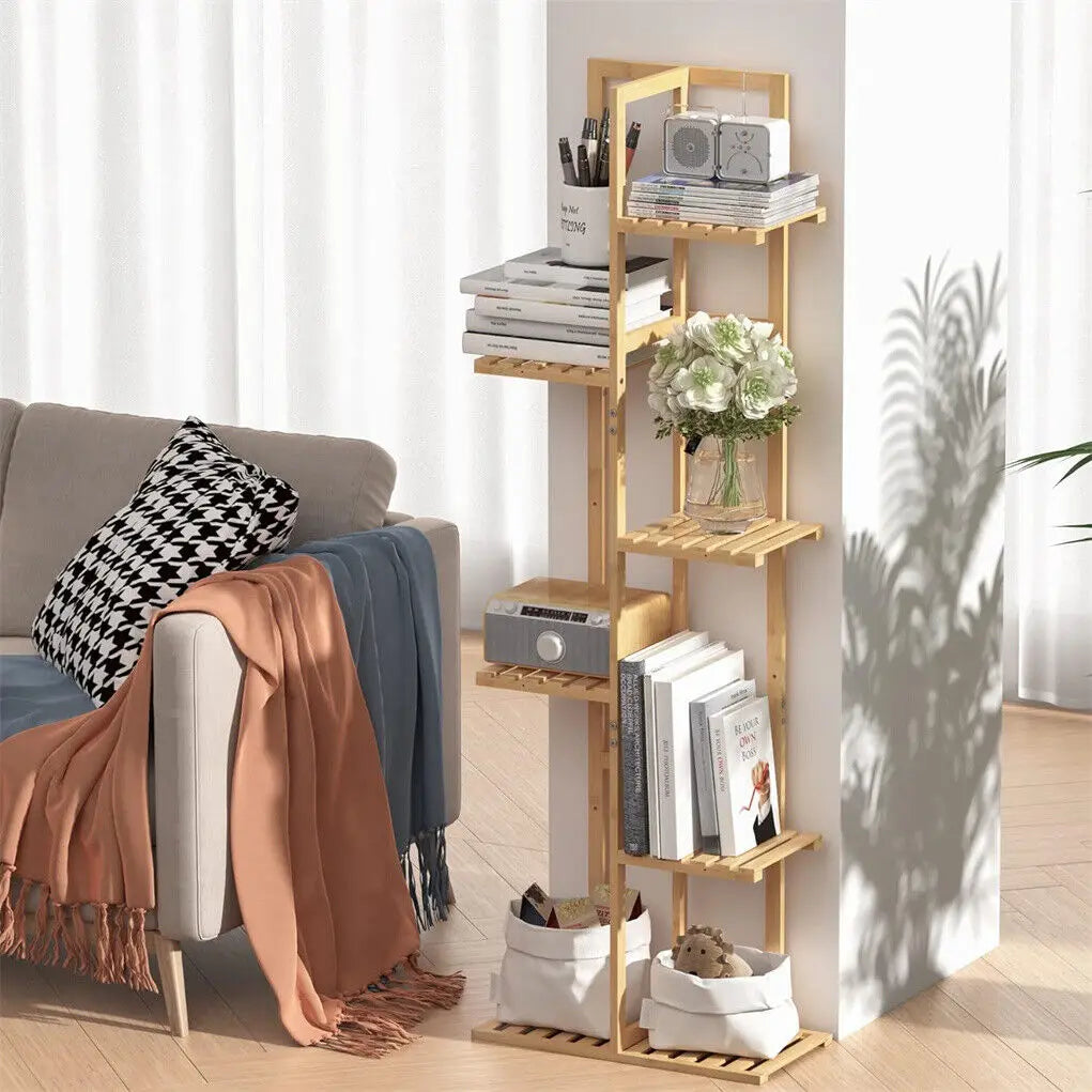 Tall Bamboo Plant Stand Flower Display Rack 5 or 6 Tier Indoor Outdoor Garden Storage Home Decor