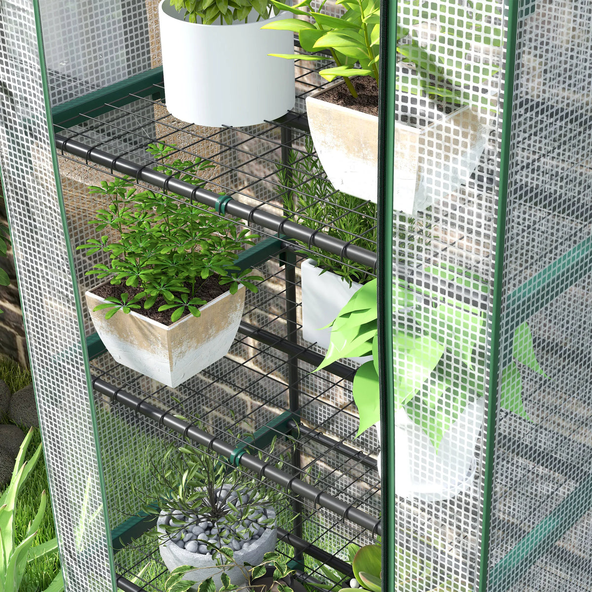 Portable Mini Greenhouse with 5 Wire Shelves and Roll-Up Door, 193cm