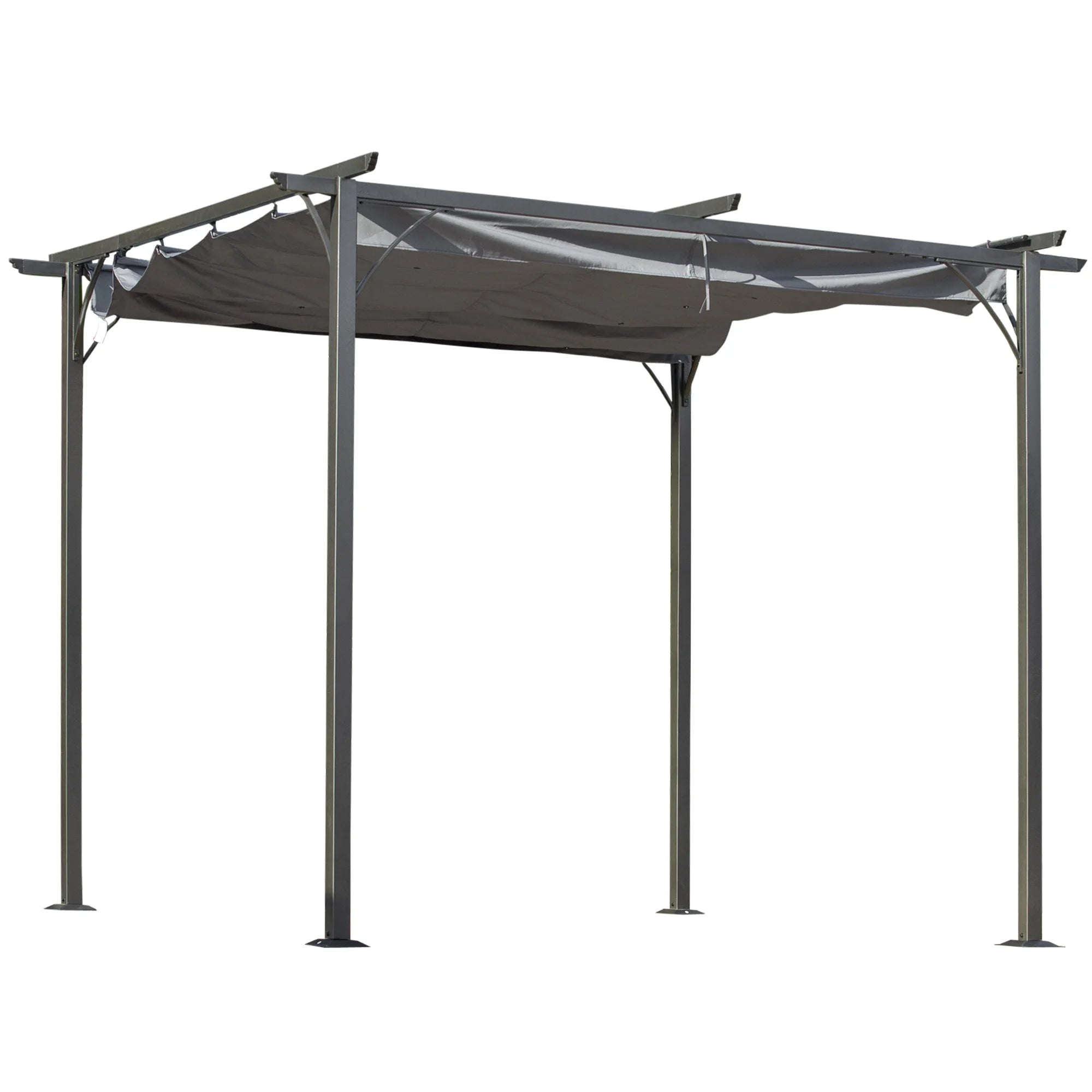 3 x 3m Metal Pergola with Retractable Anti-UV Canopy, Drainage Holes and Ground Stakes