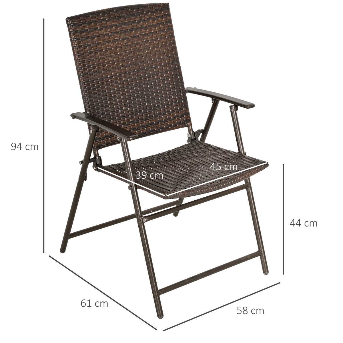 2pcs Rattan Chair Garden Furniture, Foldable Wicker Chairs with Steel Frame, Brown