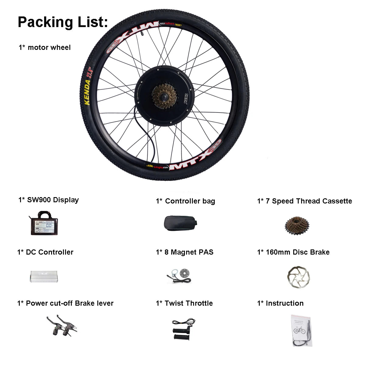 48V 1000W or 1500W Rear Wheel E-Bike Conversion Kit with Optional 48V 25Ah Battery, 26", 27.5" and 29"