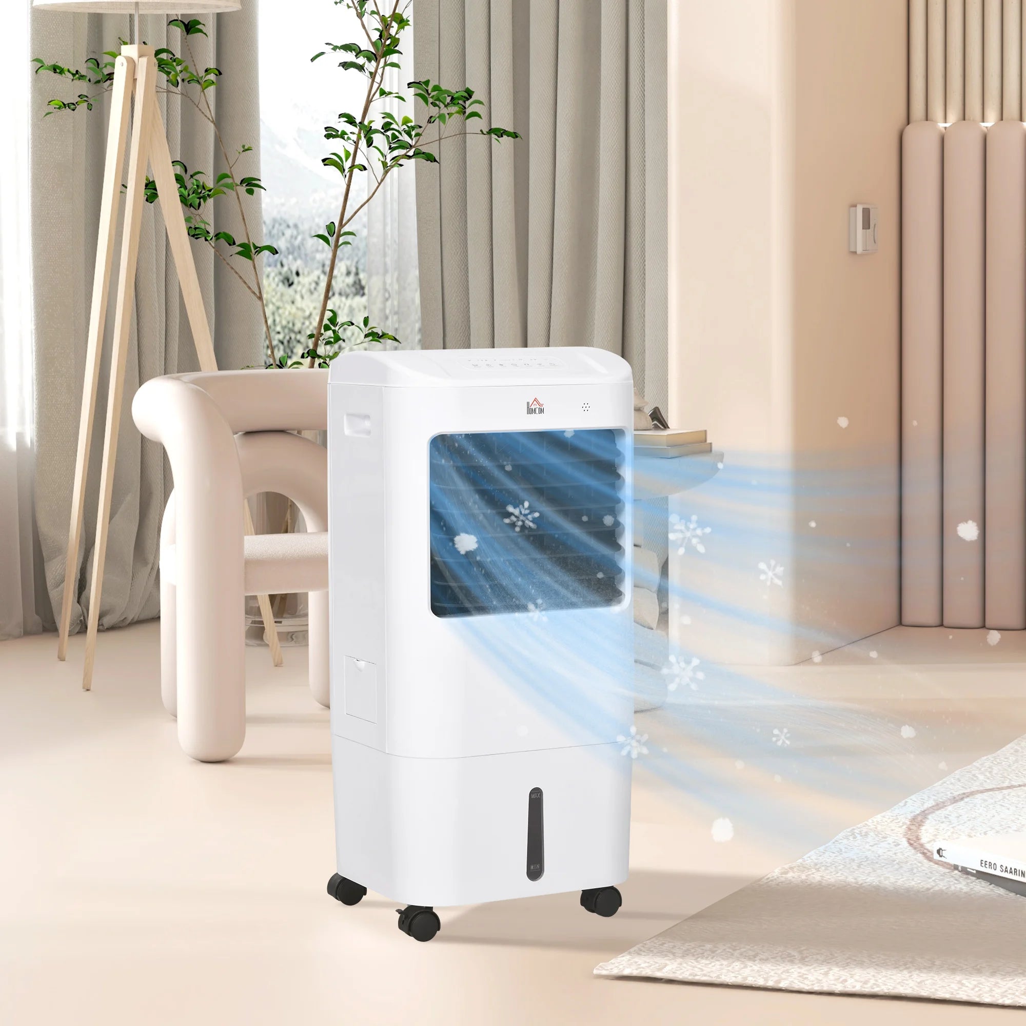 Portable Air Cooler with Humidifier 15L Tank 3 Modes Remote Control 60° Oscillation for Home Bedroom Living Room White