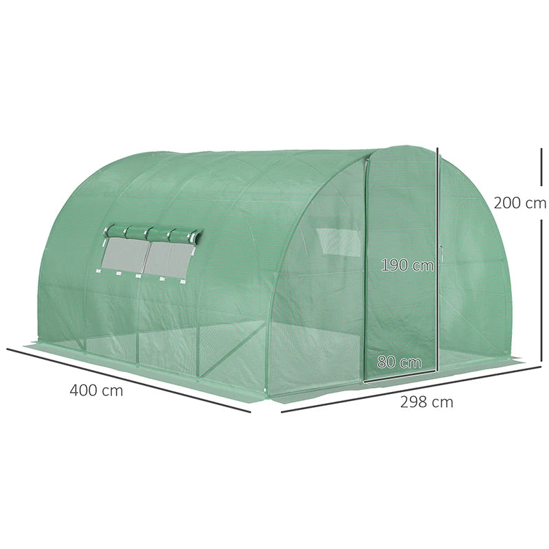 Reinforced Walk-In Polytunnel Greenhouse with Door and Mesh Windows, 4 x 3m