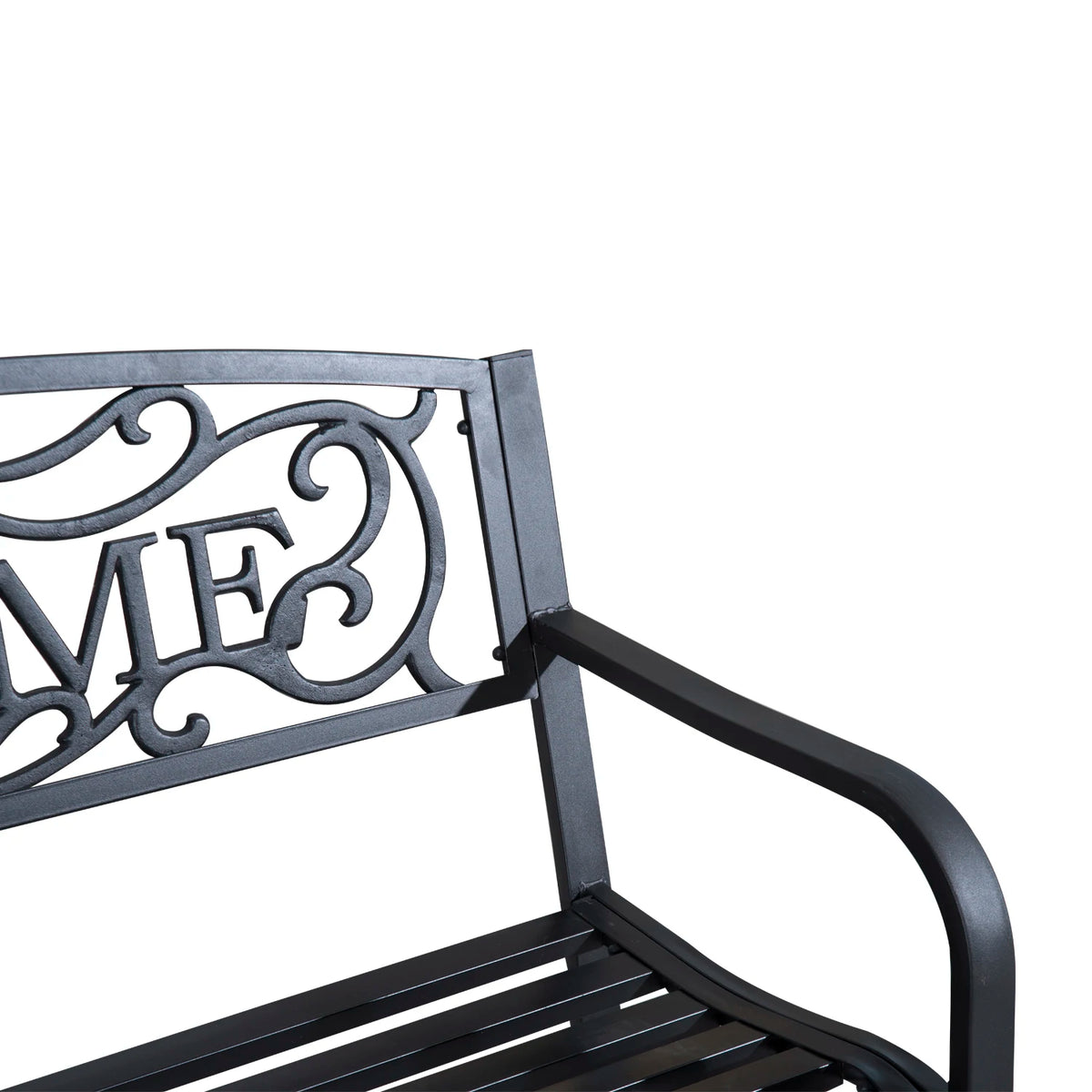2 Seater Metal Garden Bench with Backrest and Armrests, Black