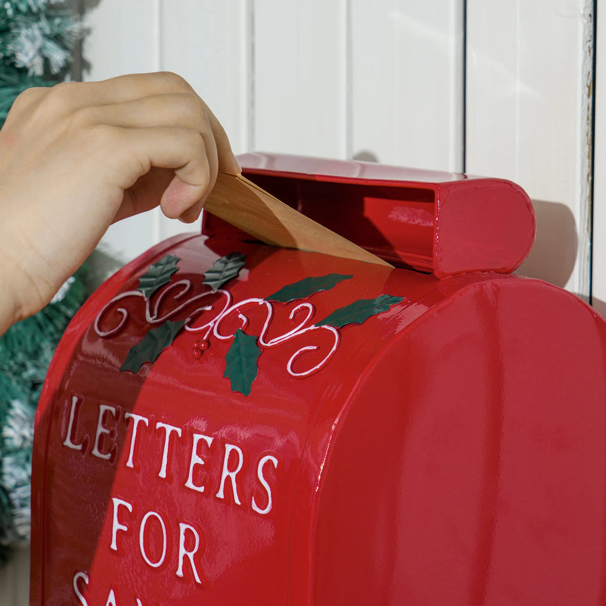 Letters to Santa Christmas Post Box, Steel Mailbox with Padlock Slot, Red
