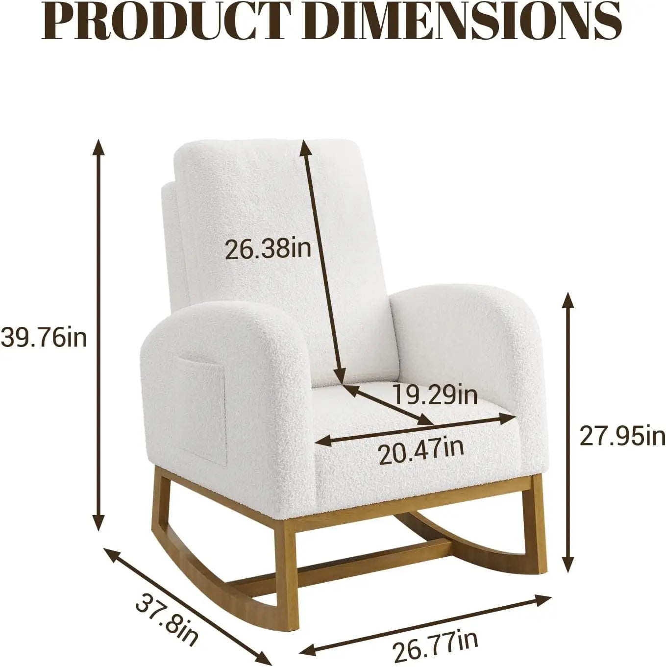 Oversized Faux Lambskin Rocking Chair with High Backrest and Side Pockets | Glider Armchair for Nursery Living Room