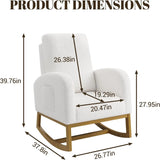 Oversized Faux Lambskin Rocking Chair with High Backrest and Side Pockets | Glider Armchair for Nursery Living Room