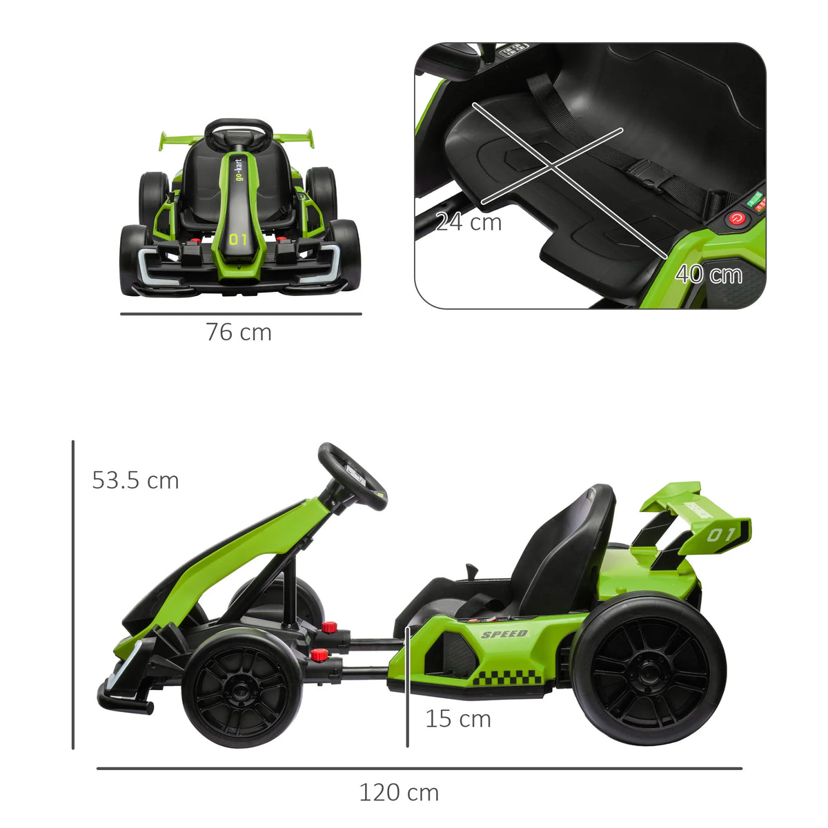 24V Electric Go-Kart for Kids with Adjustable Seat