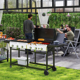 2-in-1 Gas BBQ and Plancha Grill 6+1 Burner 5565cm² Cooking Area with Thermometer Warming Rack and Wheels