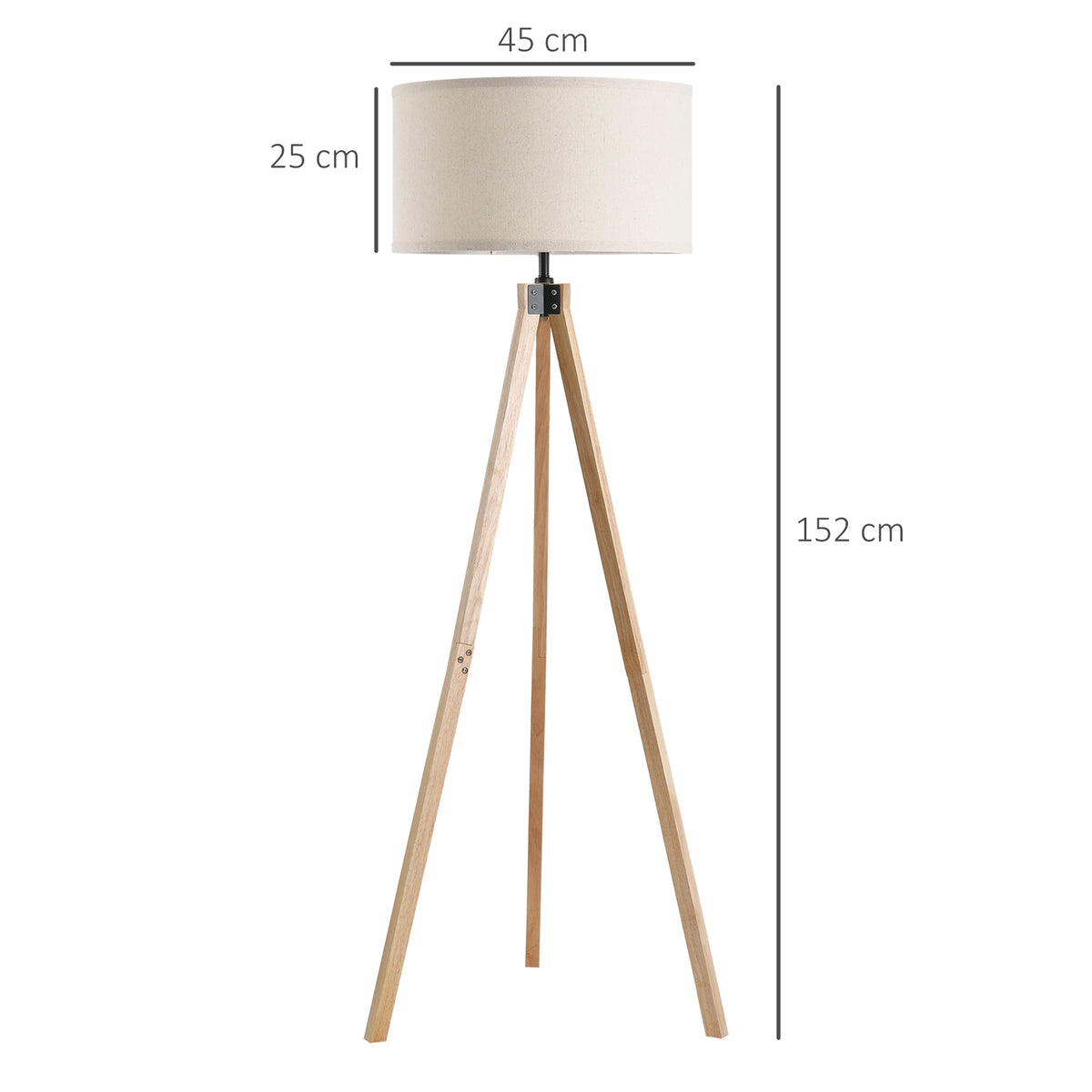 Wooden Tripod Floor Lamp with Linen Shade, E27, Beige
