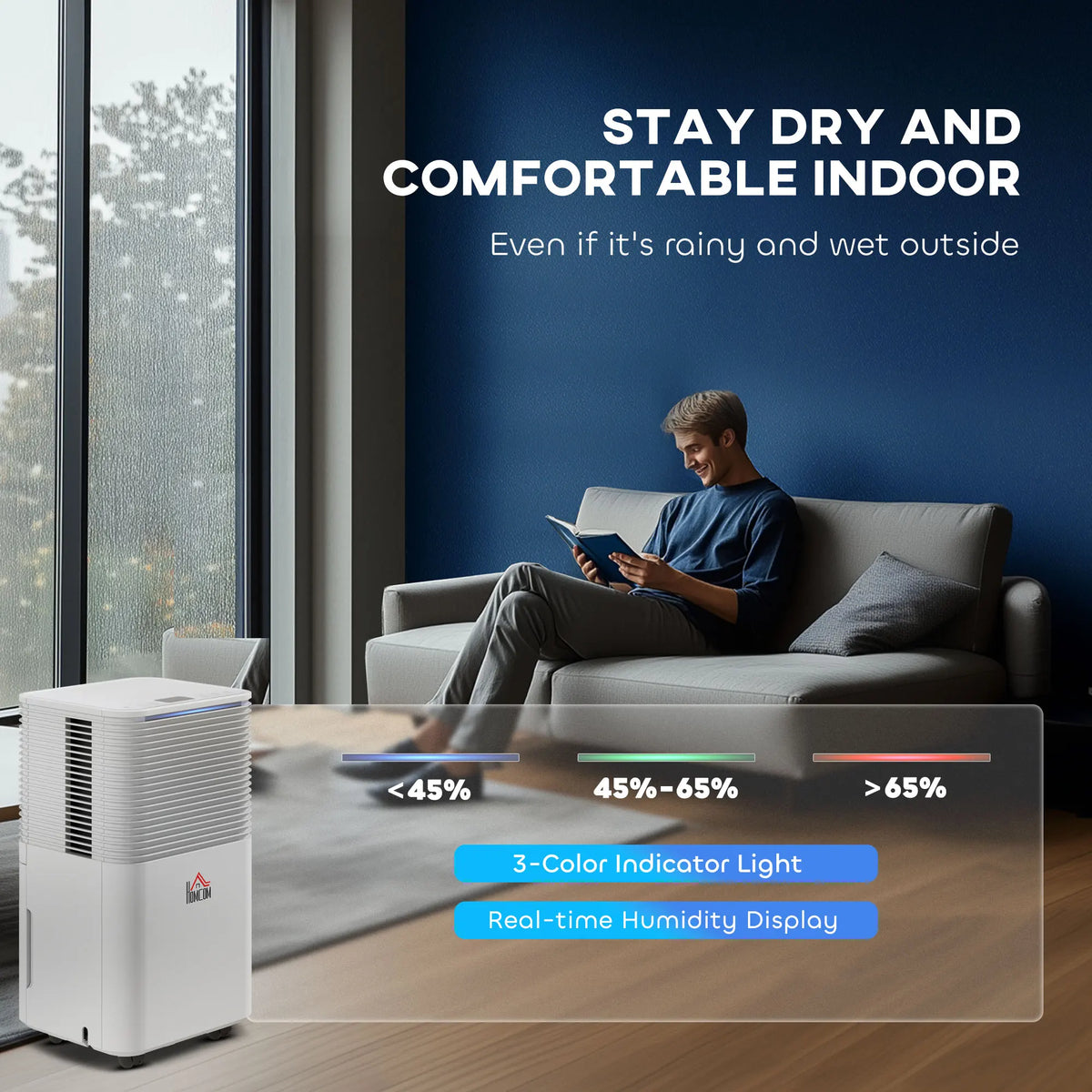 10L/Day Portable Dehumidifier with 2L Tank and Child Lock, Quiet 38dB, White