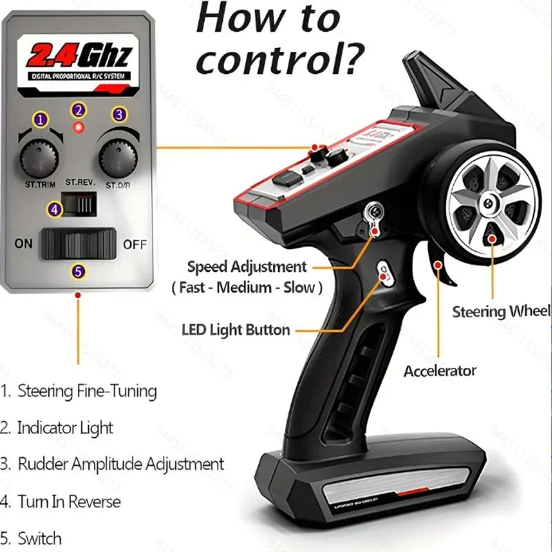 1:16 Scale 4WD RC Car 50km/h High Speed Off-Road Monster Truck with LED Lights Drift and Remote Control for Boys