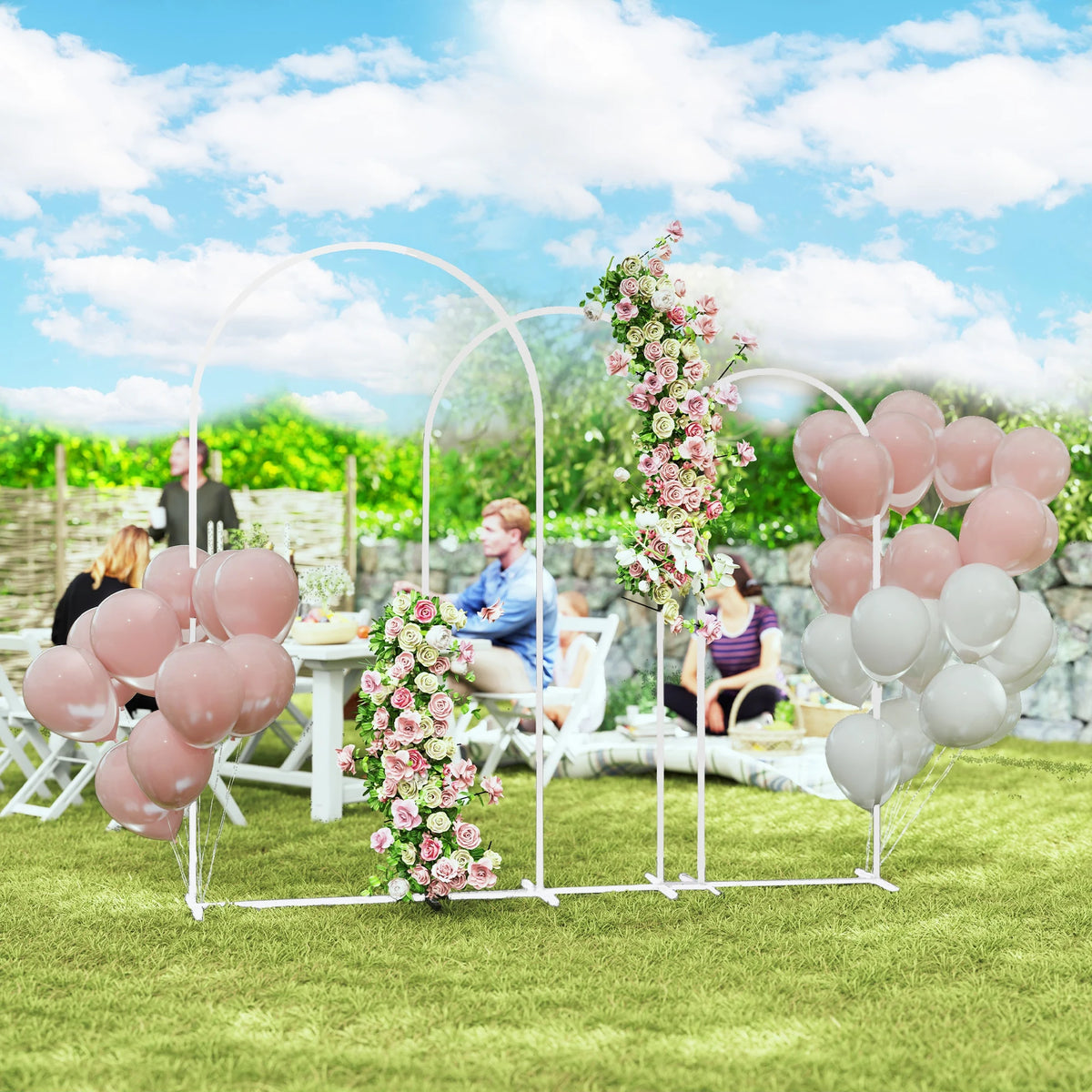 Metal Wedding Arch Set of 3, 2.2m, 2m and 1.8m Balloon Arch Stands, White