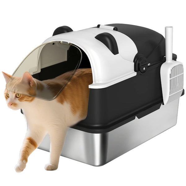 XL Cat Litter Box with Panda Design & Flip-Top Lid