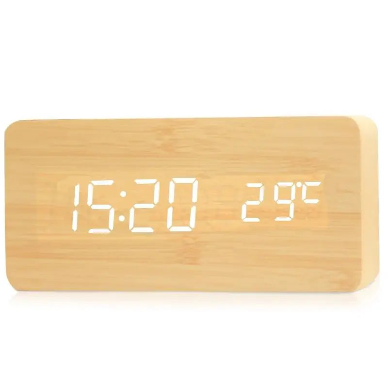 Niditon Wooden LED Alarm Clock | Digital Desk Clock with Temperature Display & 3 Alarms