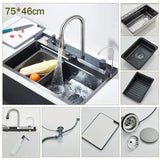 304 Stainless Steel Waterfall Kitchen Sink with Digital Display & Touch Faucet – Double Bowl