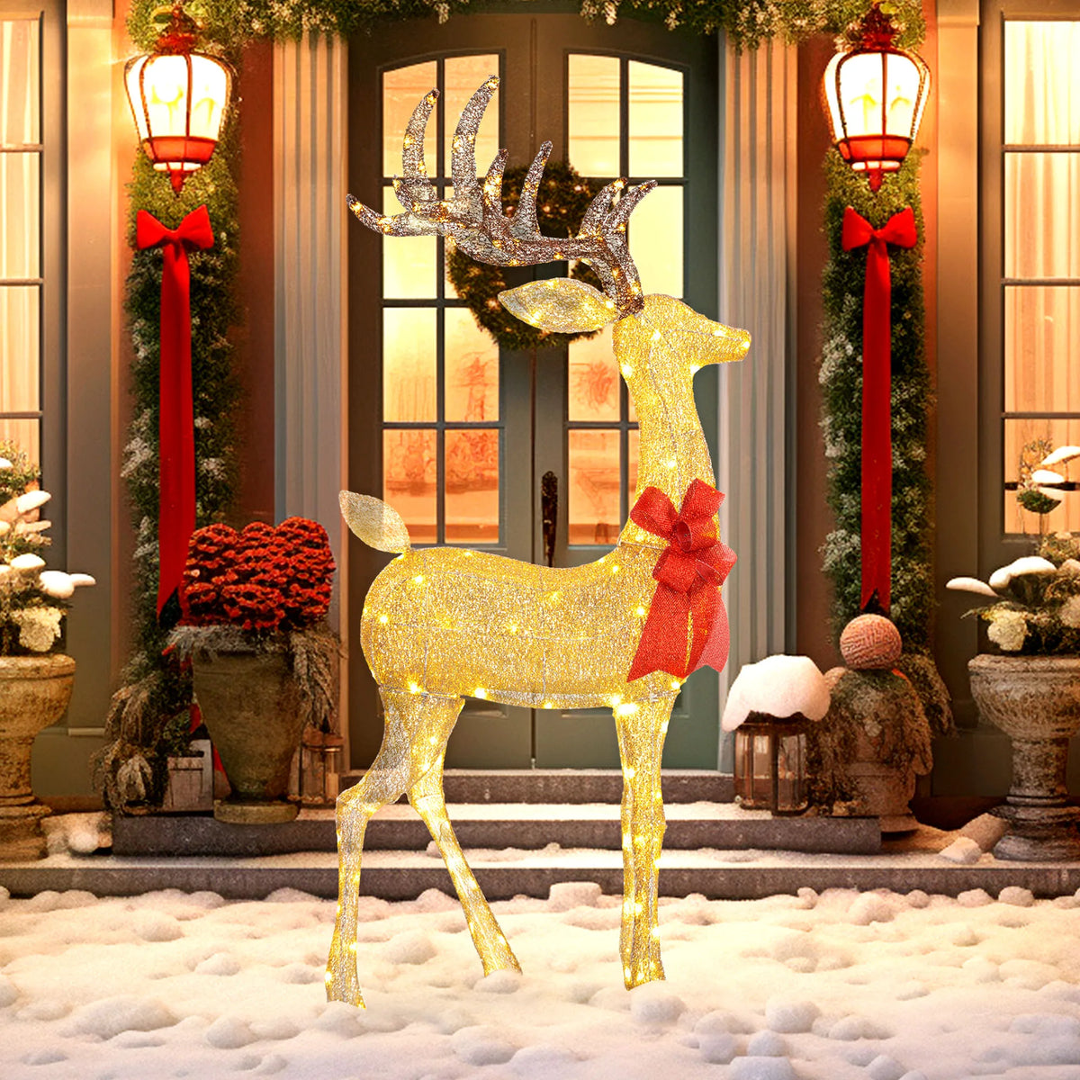 Light-Up Christmas Reindeer with 137 LEDs, Indoor/Outdoor, 135cm, Gold Tone