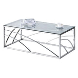 Glass and Stainless Steel Coffee Table Light Grey | 120cm Modern Living Room Centre Table