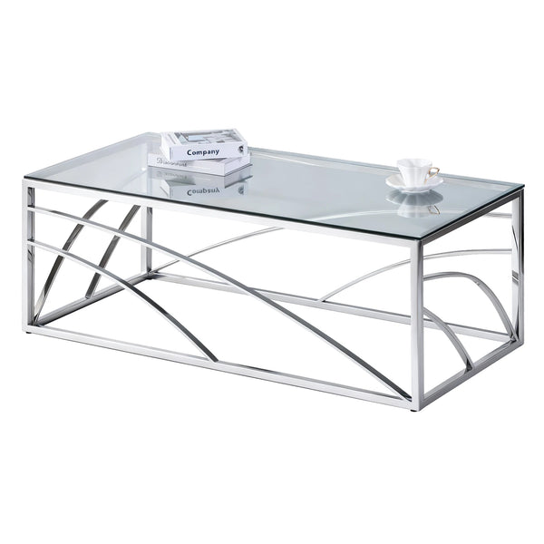 Glass and Stainless Steel Coffee Table Light Grey | 120cm Modern Living Room Centre Table