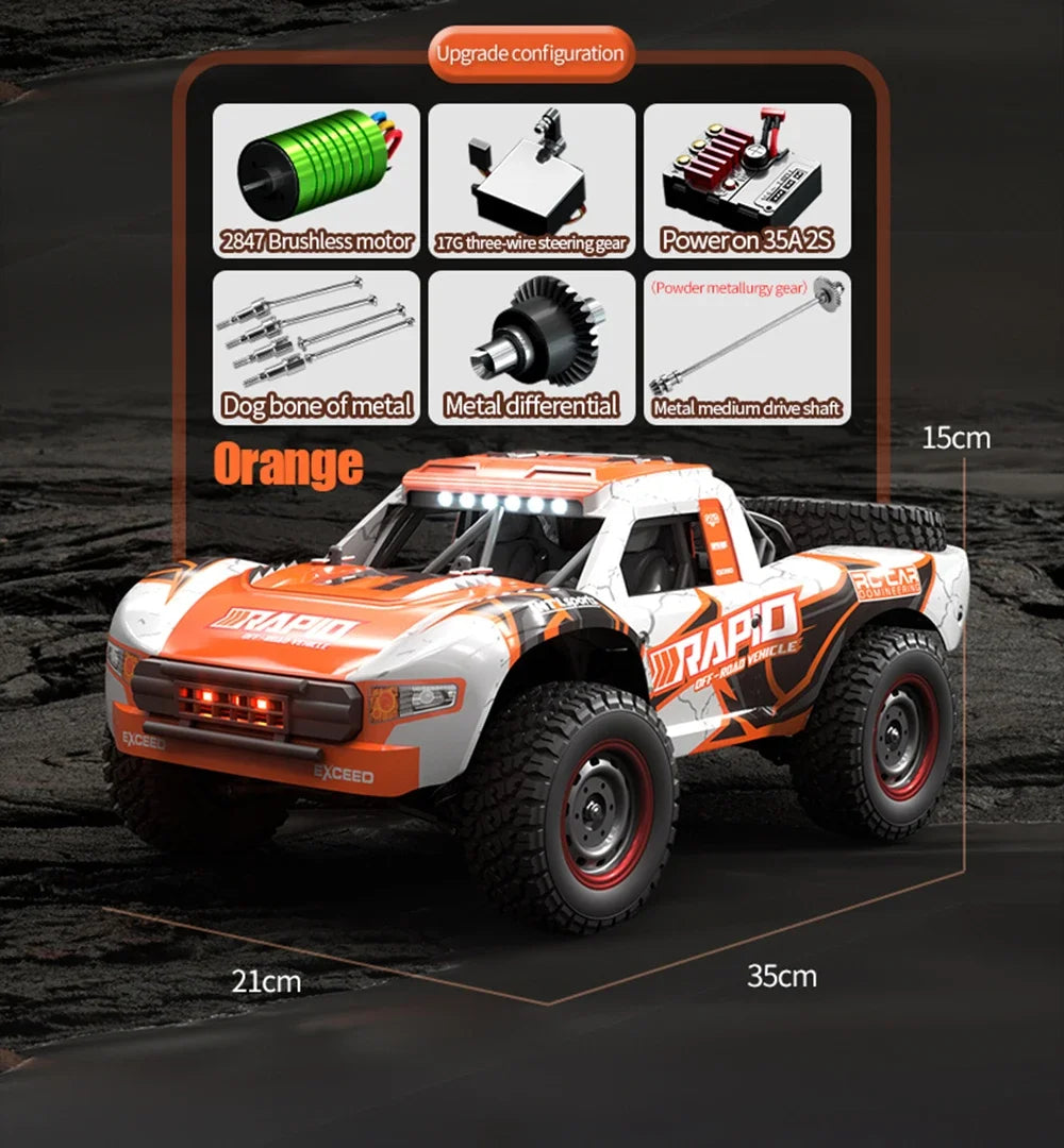 1:14 Scale Brushless 4WD RC Car 43mph High Speed LED Lights Drift Monster Truck with 2 Batteries and 2 Shells for Adults and Kids