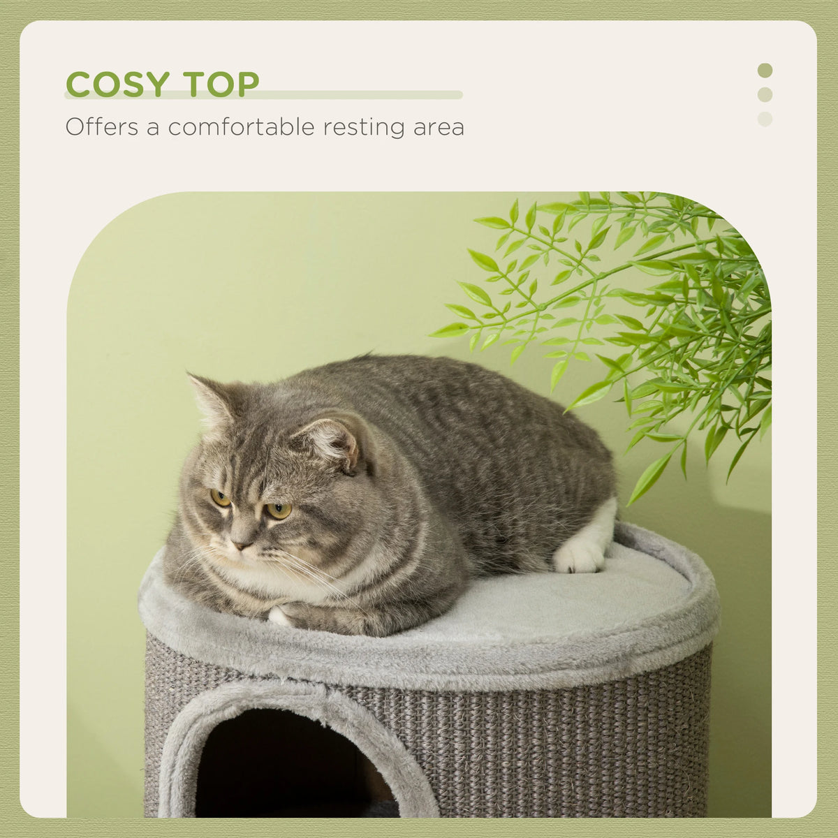 Barrel Cat Tree Tower with Sisal Scratching Mat and Plush Lining, Light Grey