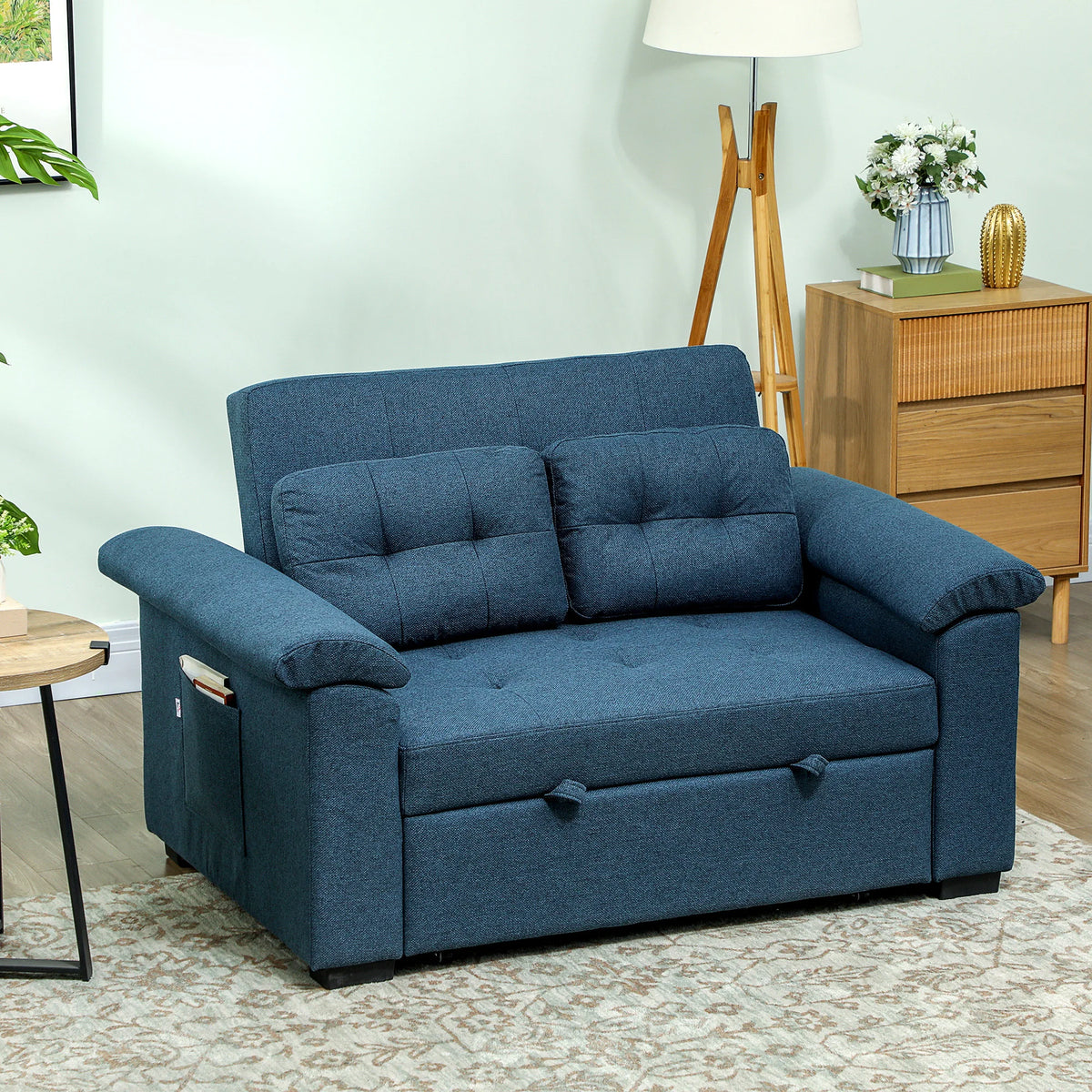 2 Seater Click Clack Sofa Bed with Pocket Springs and Pillows, Blue