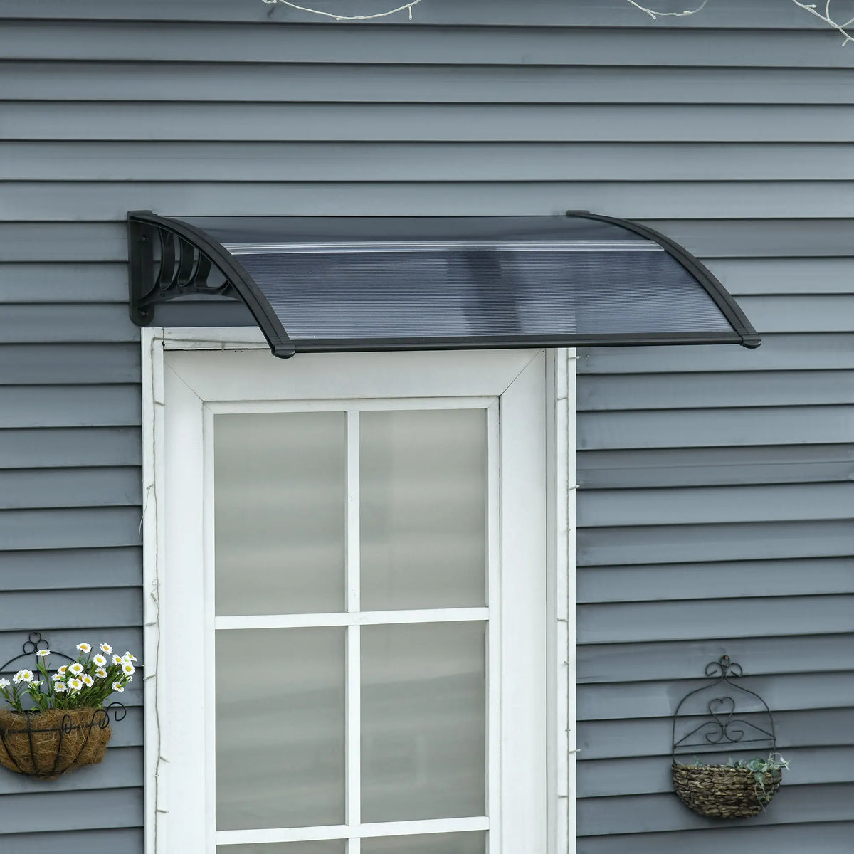 Door Canopy Awning with Polycarbonate Cover, Black, 100 x 75cm