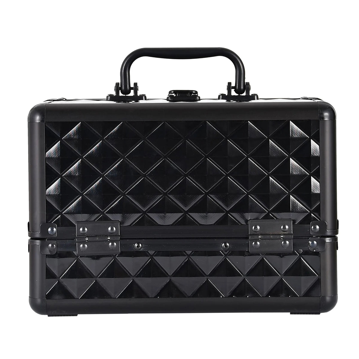 Two Layer Aluminium Alloy Makeup Case with 4 Adjustable Trays 2 Removable Dividers Water Cube Design Portable