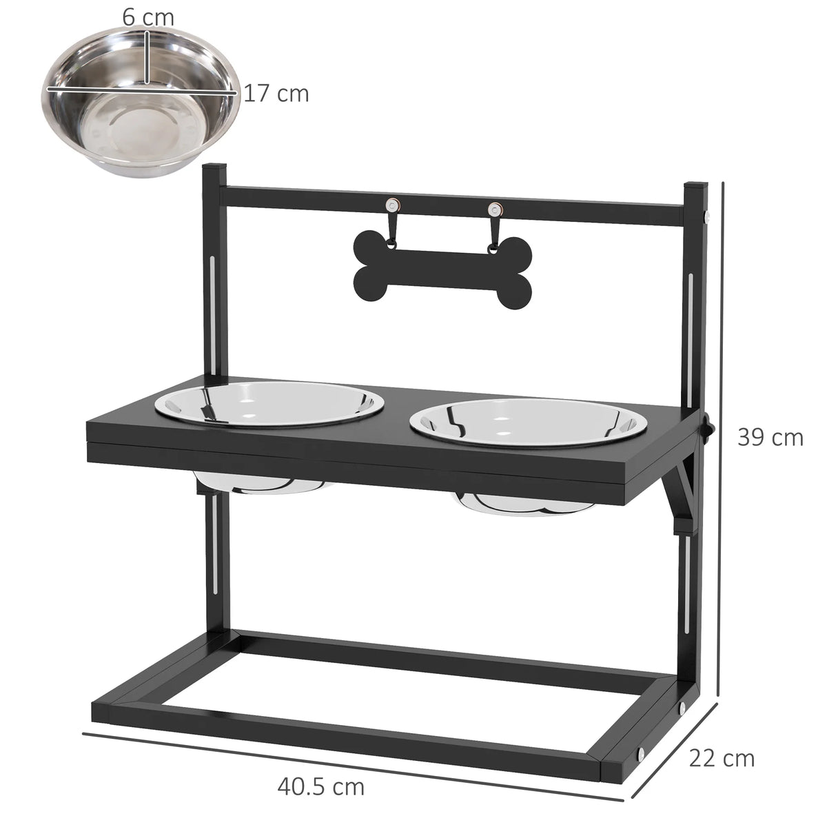 Height Adjustable Raised Dog Bowl Stand with 2 Stainless Steel Bowls