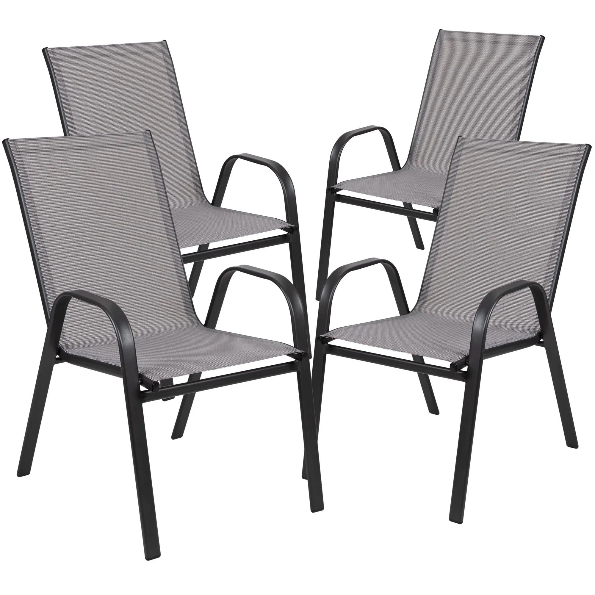 Set of 4 Stackable Patio Dining Chairs Textilene Mesh Steel Frame 150kg UV Resistant for Garden Outdoor Black