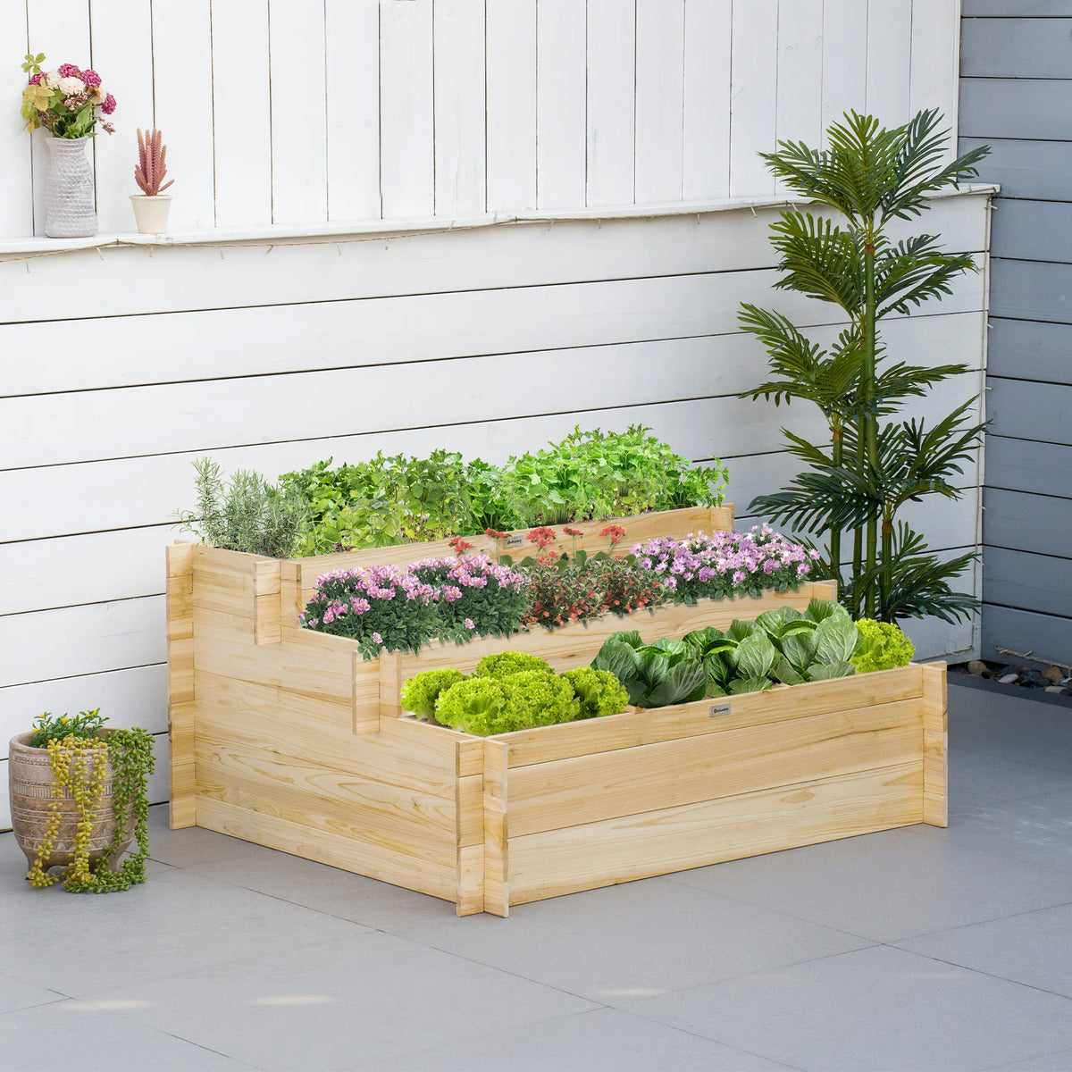 3 Tier Raised Garden Bed Planter Box W/ 9 Grow Grids and Non-Woven Fabric