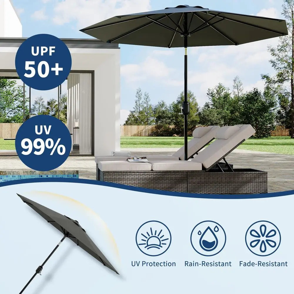 2.7m Garden Parasol with Crank, Tilt and Protective Cover, UPF 50, 8 Ribs, Grey