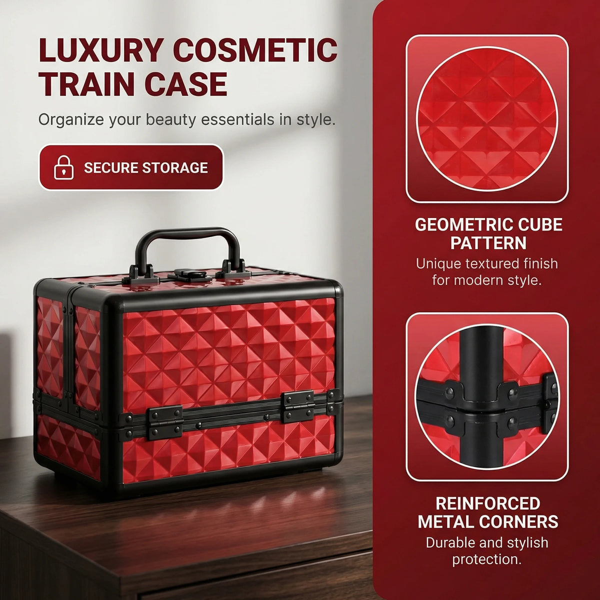 Two Layer Aluminium Alloy Makeup Case with 4 Adjustable Trays 2 Removable Dividers Water Cube Design Portable