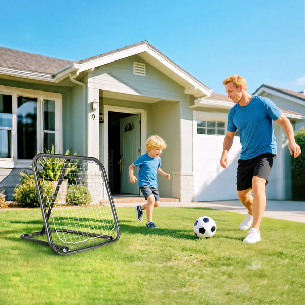 Foldable Rebounder Net with Adjustable Angle for Football and Ball Sports, Black