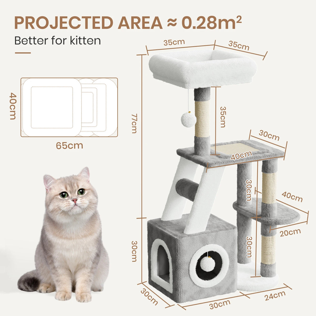 Dogat 107cm Multi-Level Cat Tree Tower Scratching Post Playhouse Activity Centre for Cats