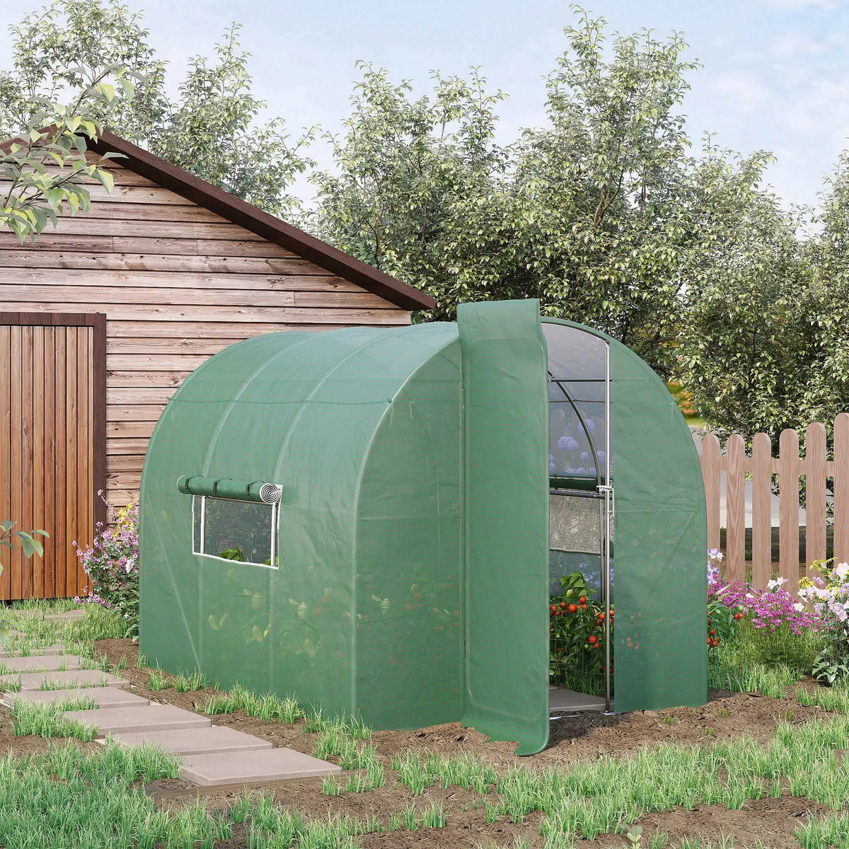 Reinforced Steel Walk-In Polytunnel Greenhouse with Door and Windows 3 X 2m