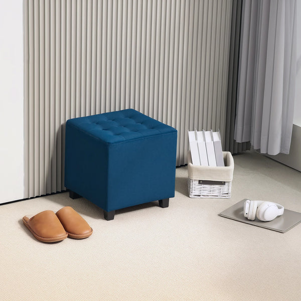 Square Footstool Small Ottoman with Wood Legs for Bedroom