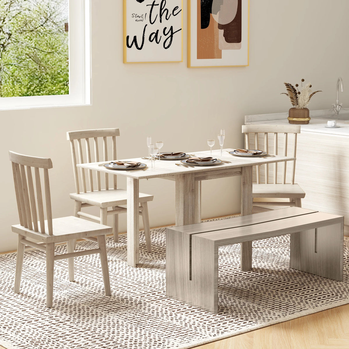 Folding Extendable Dining Table, Drop Leaf Kitchen Table for 2-4