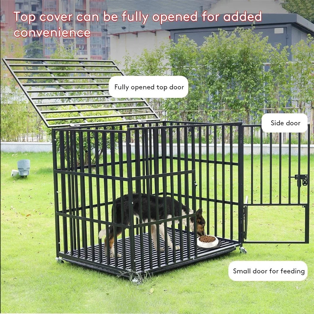 BINGOPAW Heavy Duty Metal Dog Crate 3 Doors Lockable Wheels Removable Tray L XL XXL 100kg Capacity