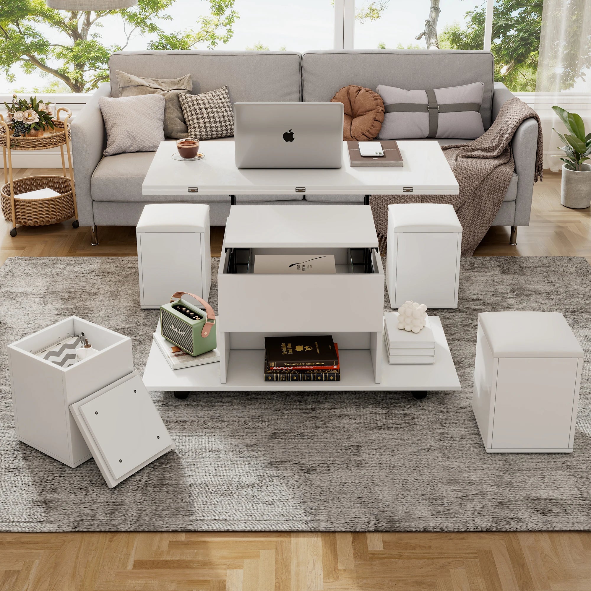 Lift Top Coffee Table with Hidden Storage | 100cm Modern White Living Room Table