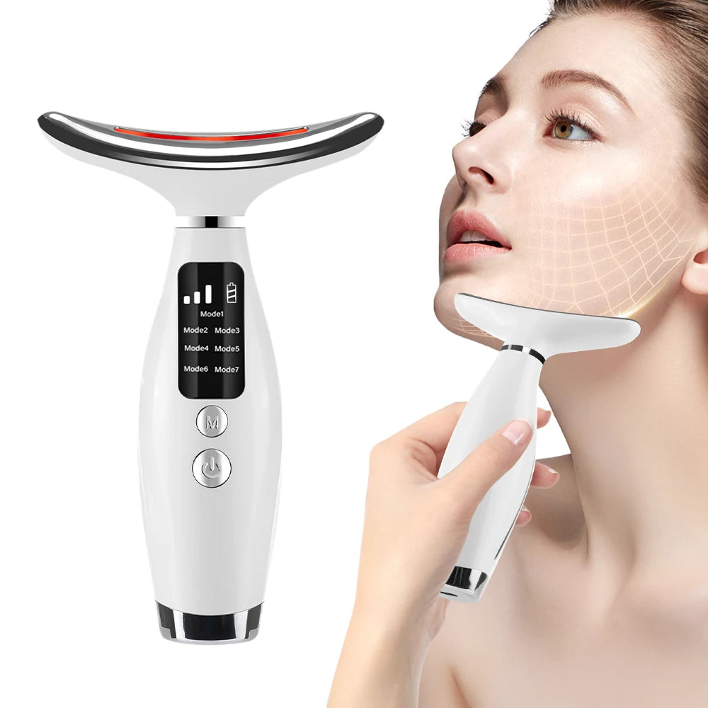 LED Neck Face Massager 7 Color Light Therapy Skin Tightening Device