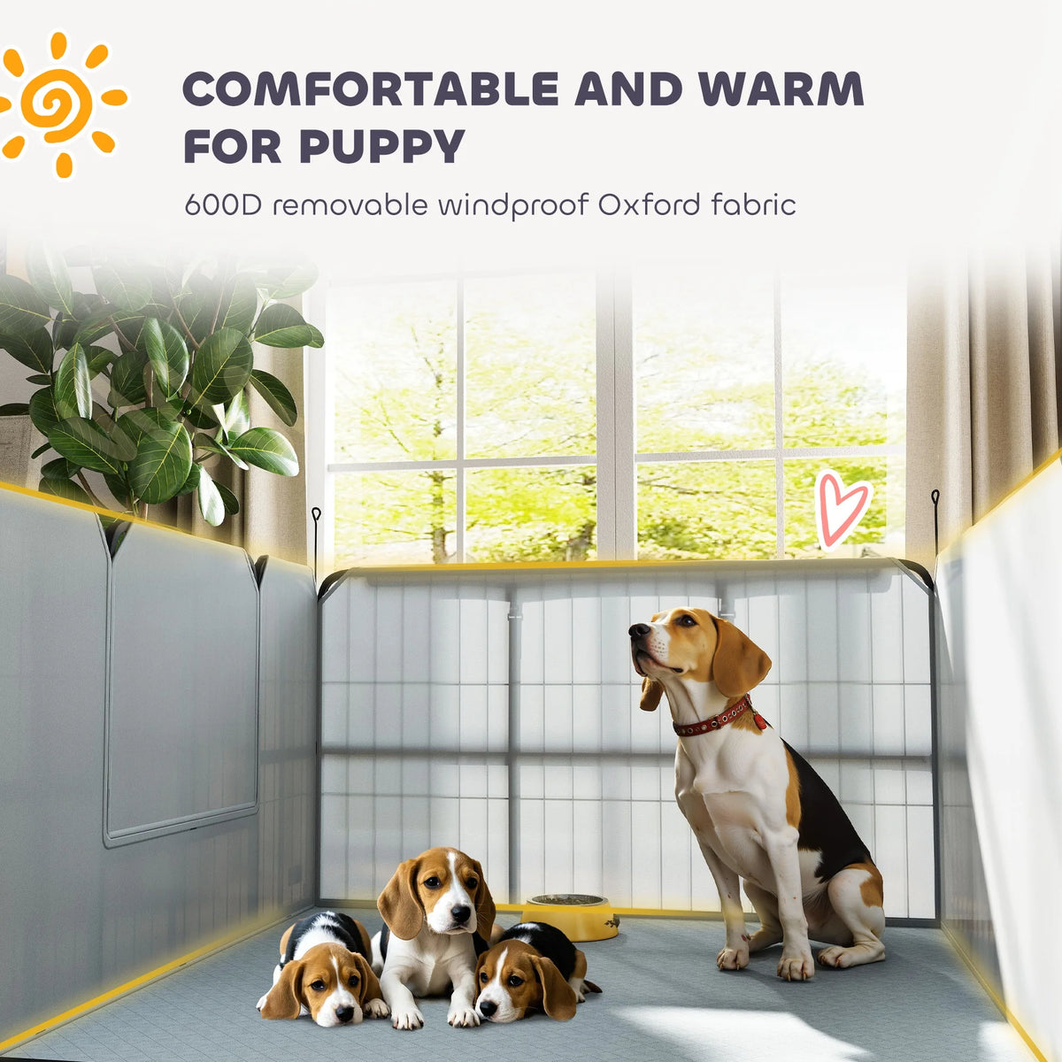 Dog Whelping Box with Washable Pad and Windproof Cover, Black