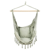 Cotton Blend Hammock Swing Chair with Wooden Spreader Bar and Cushioned Seat for Indoor and Outdoor Use