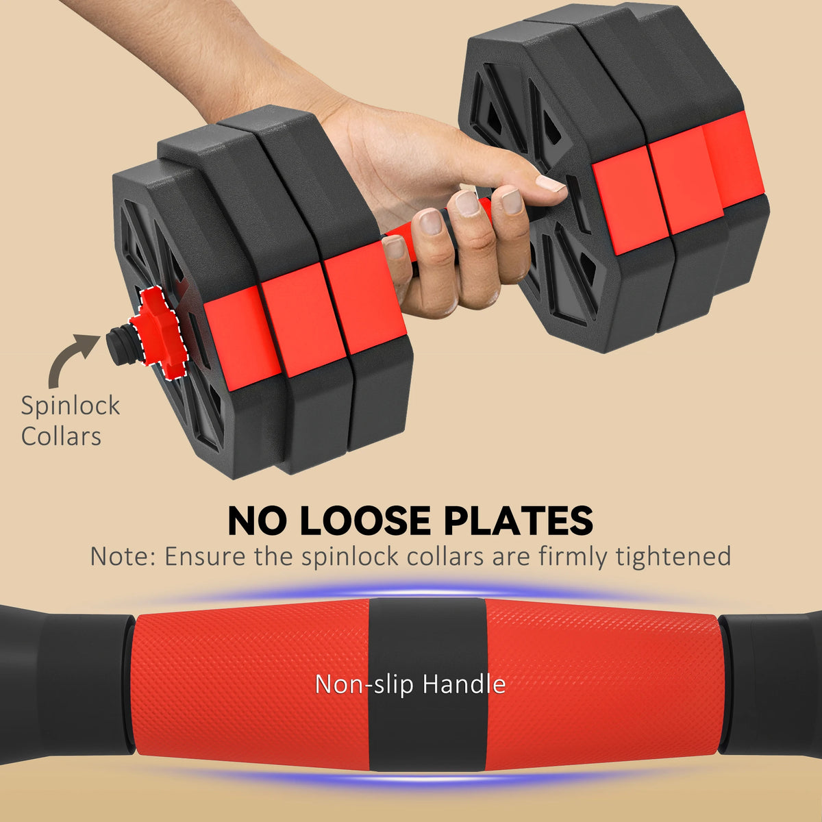 30kg 6-in-1 Adjustable Dumbbell Set with Barbell and Kettlebell Conversion, Red