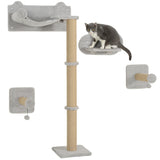 4 Piece Cat Wall Shelves with Scratching Post Steps Cloud Platform Ladder Toy Balls Wall Mounted Light Grey