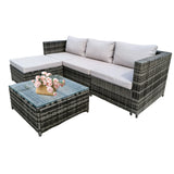 4 Seater Rattan Corner Sofa Set 3 Seater Sofa Ottoman Glass Coffee Table 8cm Cushions for Garden Patio Grey