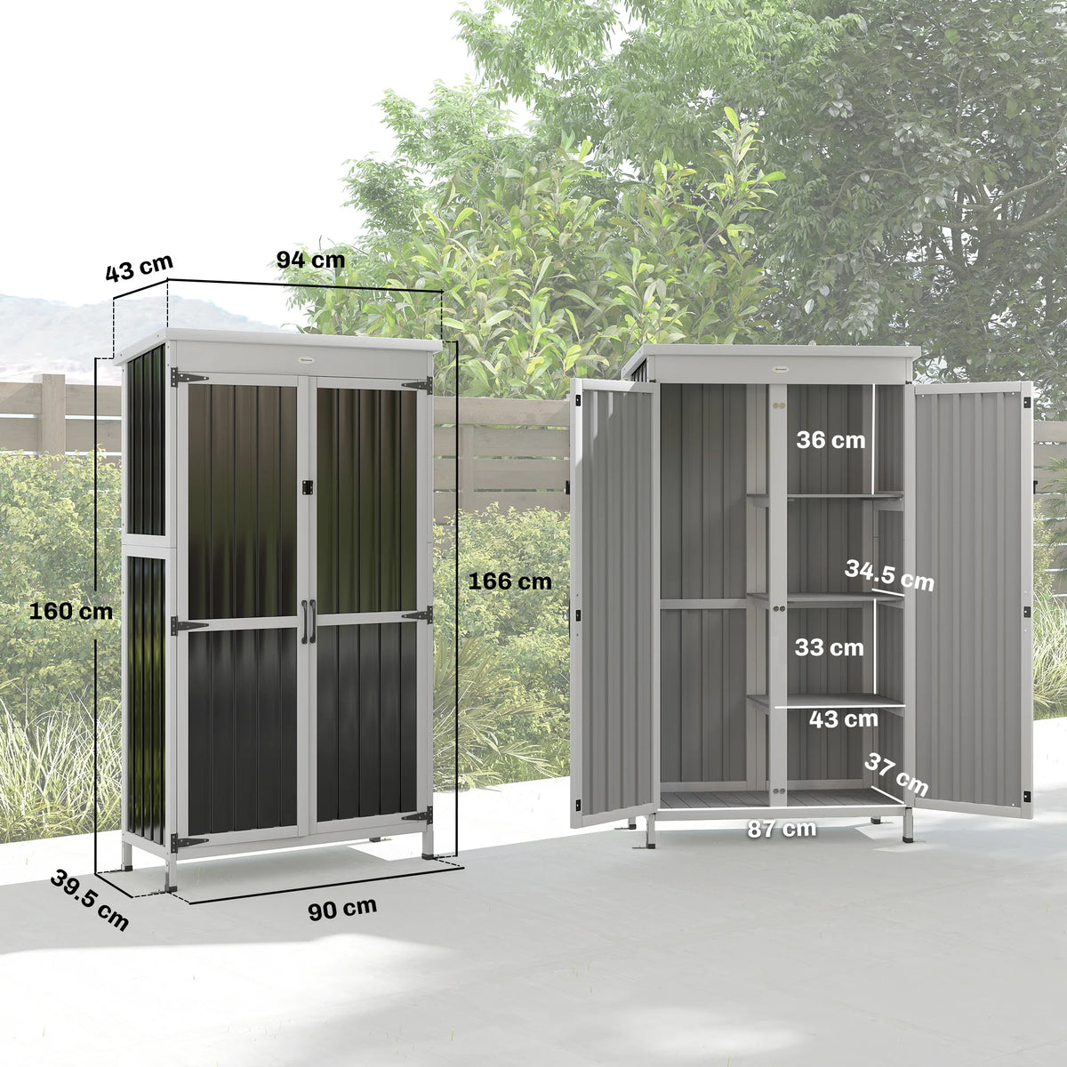 Small Wood and Steel Garden Shed with 3 Removable Shelves and Asphalt Roof
