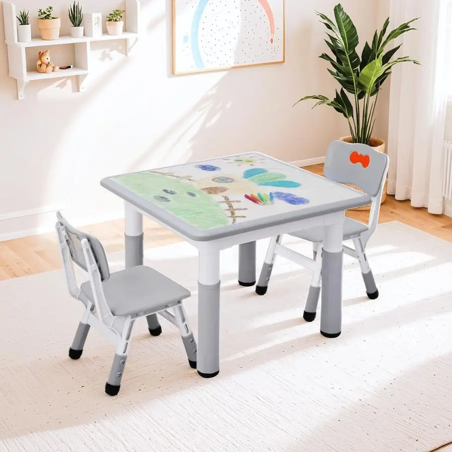 Kids Table and 2 Chairs Set Adjustable Height Children Study Play Set
