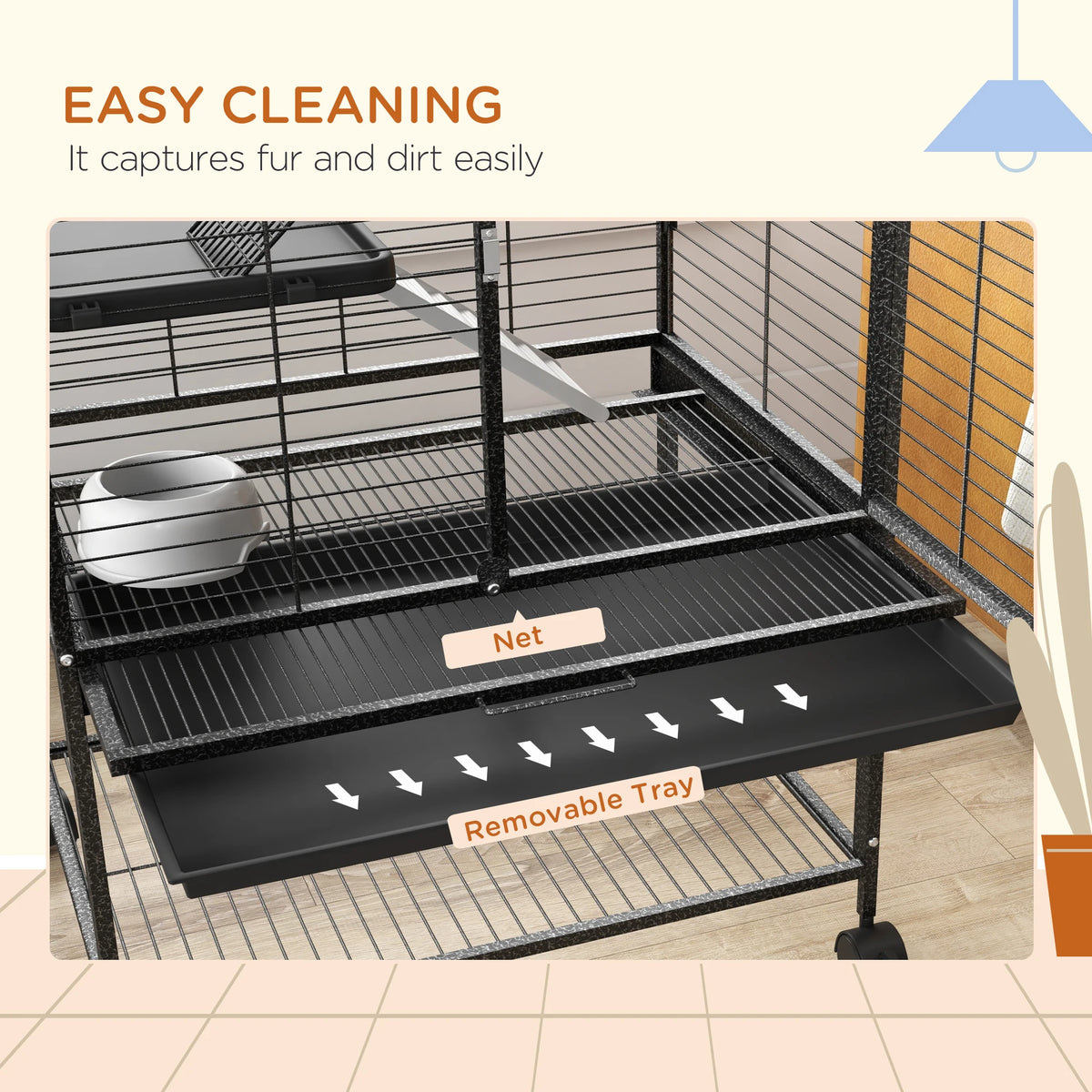 Ferret Cage 136cm 4 Tier Rolling Small Animal Cage with 3 Doors Ramps Water Bottle and Shelf Grey